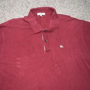 VTG Burberry Brit Burgundy Polo Cuffed Short Sleeve Made Great Britain SZ XXL